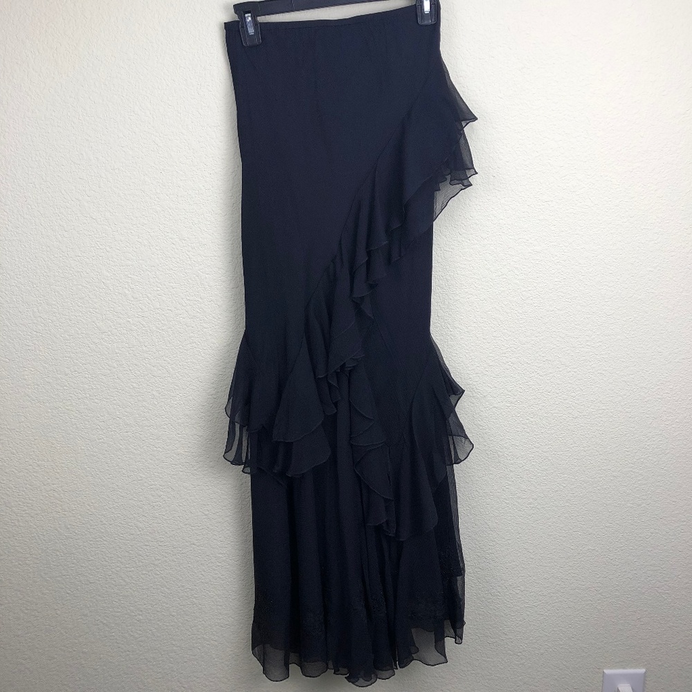 Elegant Black Ruffled Maxi Skirt